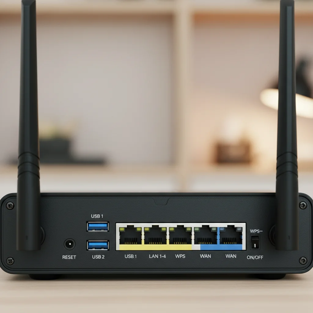 VPN router back panel with multiple connectivity ports