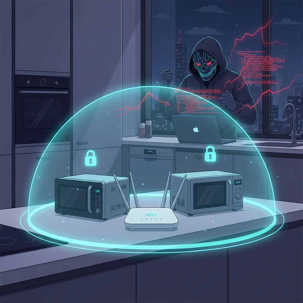 Home Wi-Fi router protecting smart kitchen appliances