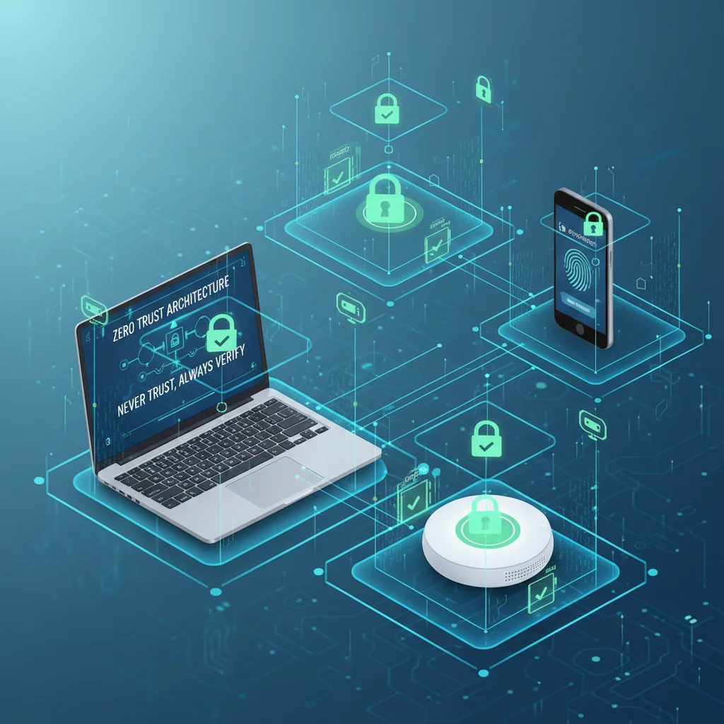 Illustration of interconnected personal devices with individual zero-trust security perimeters.